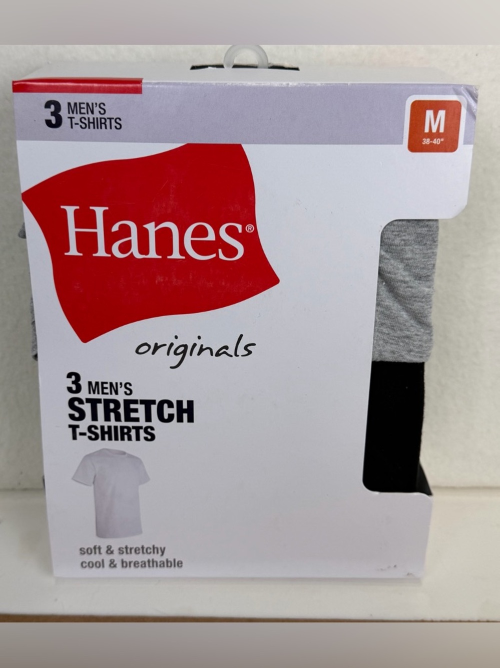 Hanes Originals T-Shirts Stretch Cotton 3-PK Size Medium 38-40” Black & Gray